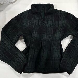 SKIMS Cozy Fleece Pullover Black Green Plaid Half Zip Womens L/XL